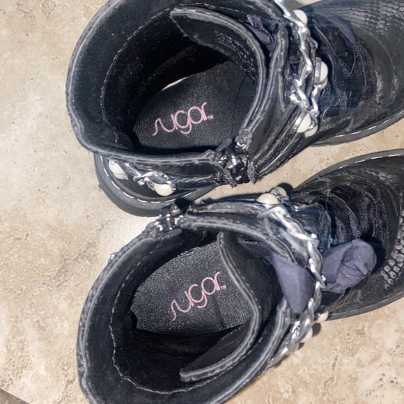 WOMENS COMBAT BOOT SUGAR 7.5 MOTO FASHION PEARL SNAKE SHINE - Picture 4 of 6